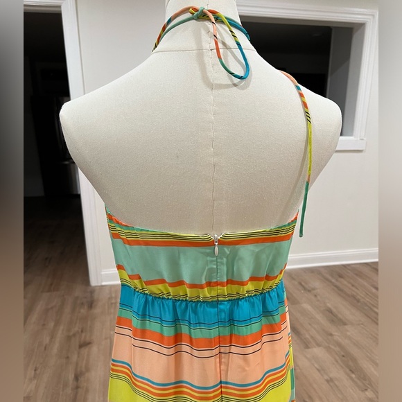 Ann Taylor Halter Maxi Dress Striped Multicolor Tie Back Womens Size 0 - Picture 6 of 16